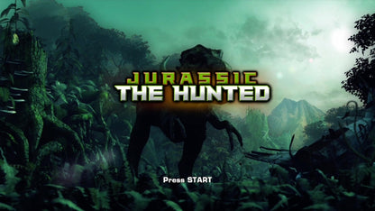 Jurassic: The Hunted start screen for Xbox 360 (X360) first-person shooter dinosaur survival video game