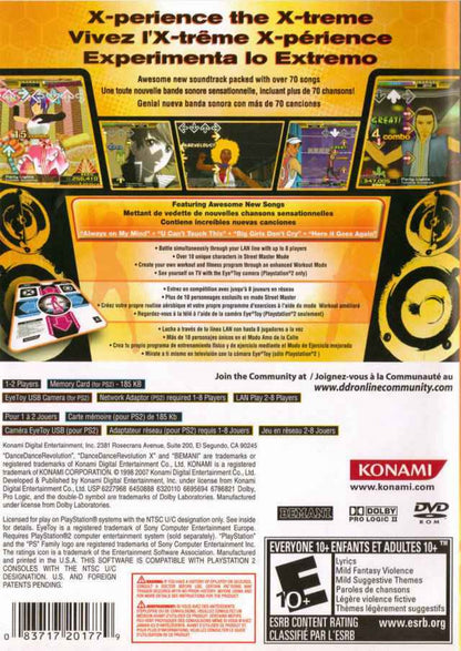 Dance Dance Revolution X for PlayStation 2 with rhythm-based dance gameplay and arcade-style music challenges back cover art