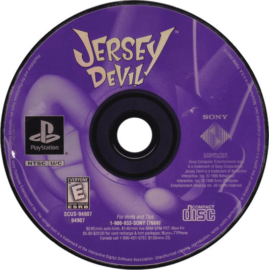 Jersey Devil PlayStation PS1 for action platforming video game fans featuring 3D platform adventure gameplay monster fighting puzzle solving spooky environments cartoon horror style visuals challenging levels unique character abilities classic PlayStation adventure collectible gaming appeal disc