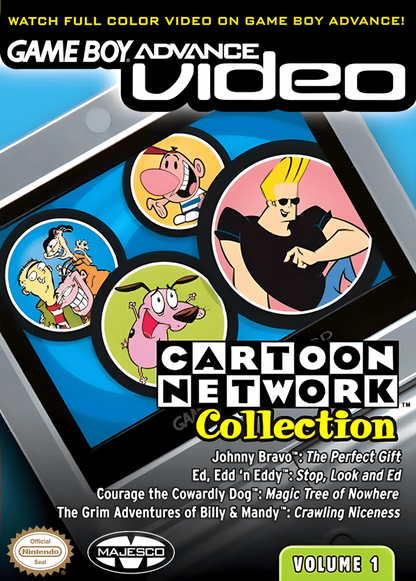 GBA Video Cartoon Network Collection Volume 1 Game Boy Advance video playback cartridge featuring episodes of Ed Edd n Eddy Courage the Cowardly Dog and other Cartoon Network shows box front cover