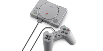 PlayStation Classic Sony mini console system pre-loaded games HDMI output retro gaming plug-and-play nostalgic original OEM controller included top down with controller plugged in
