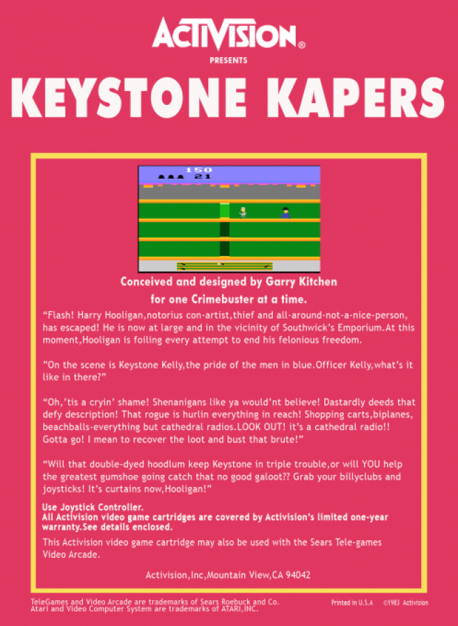 Keystone Kapers back cover art for Atari 2600 (2600) video game