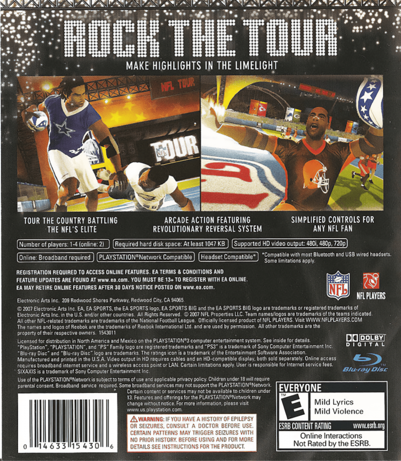 NFL Tour back cover art for PlayStation 3 (PS3) video game