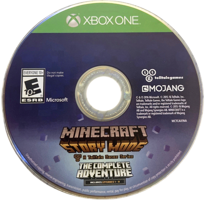Minecraft: Story Mode The Complete Adventure for Xbox One, disc image for an episodic action-adventure narrative video game