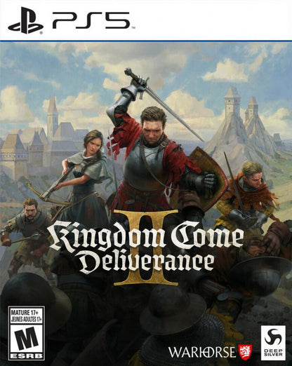 Kingdom Come Deliverance II PlayStation 5 PS5 for open world action role playing video game fans featuring medieval Bohemia exploration realistic sword combat historical storytelling character progression quests horseback travel immersive towns and villages detailed environments and authentic medieval adventure collectible gaming appeal front cover art