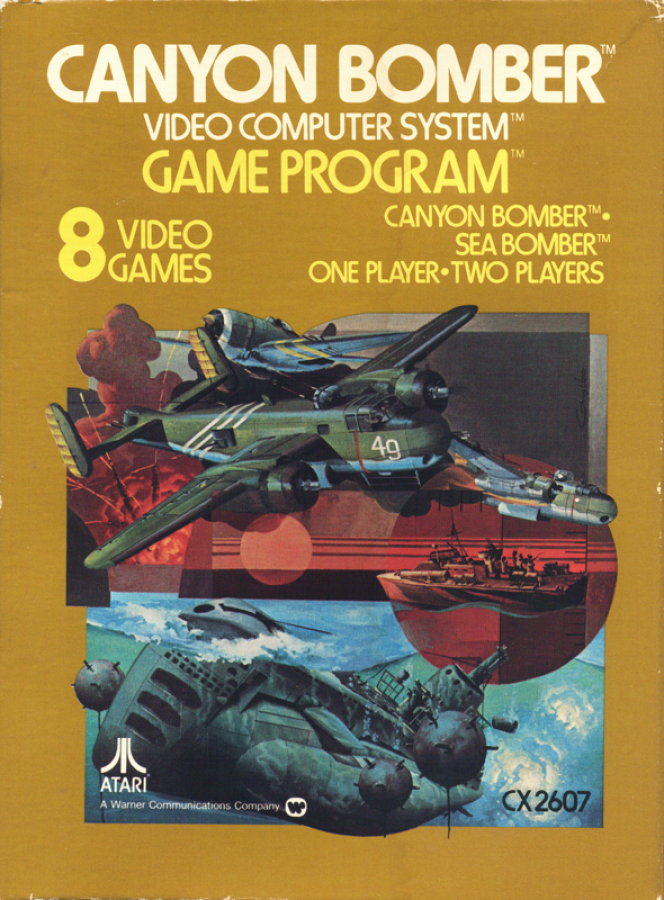 Canyon Bomber retro Atari 2600 video game featuring arcade bombing gameplay, aerial combat action, multiplayer challenges and classic Atari entertainment - front cover