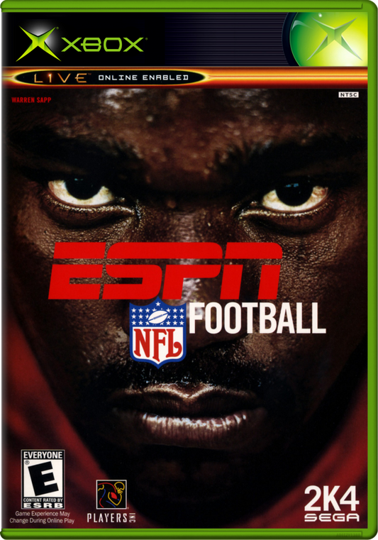 Cover of ESPN NFL Football game for Xbox with a close-up of a person's face and ESPN logo.