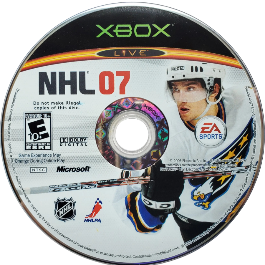 NHL 07 Xbox original Xbox hockey sports game EA Sports ice hockey simulation NHL teams players season mode franchise mode multiplayer gameplay realistic skating puck control classic sports title Xbox software video game title disc 