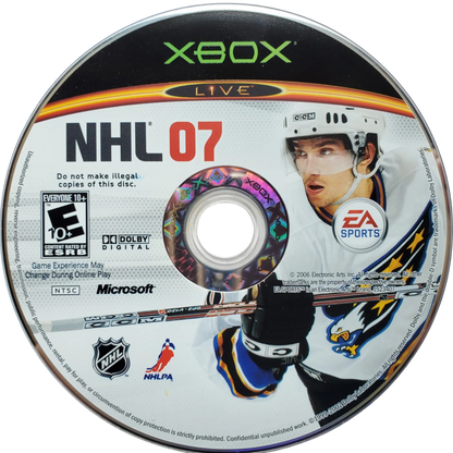NHL 07 Xbox original Xbox hockey sports game EA Sports ice hockey simulation NHL teams players season mode franchise mode multiplayer gameplay realistic skating puck control classic sports title Xbox software video game title disc 