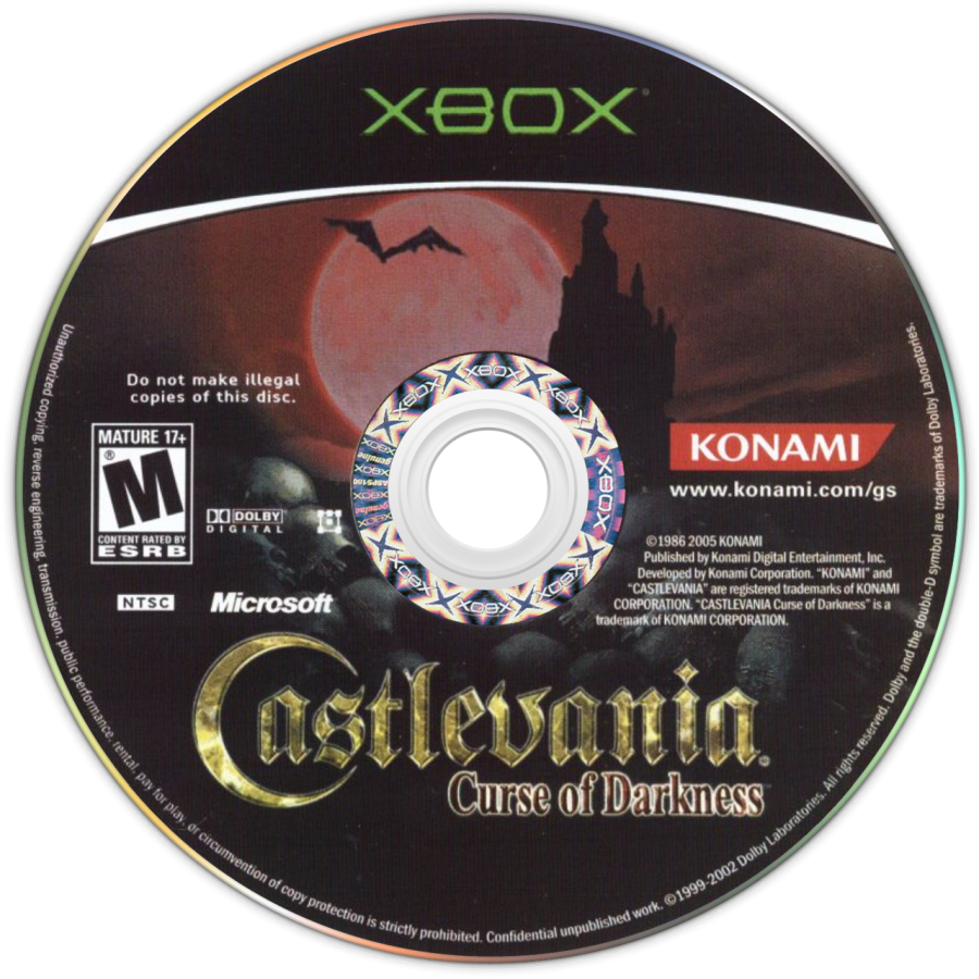 Castlevania Curse of Darkness Xbox game featuring action RPG combat, gothic horror atmosphere, and an epic dark fantasy adventure disc