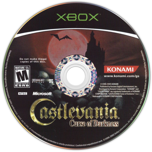 Castlevania Curse of Darkness Xbox game featuring action RPG combat, gothic horror atmosphere, and an epic dark fantasy adventure disc