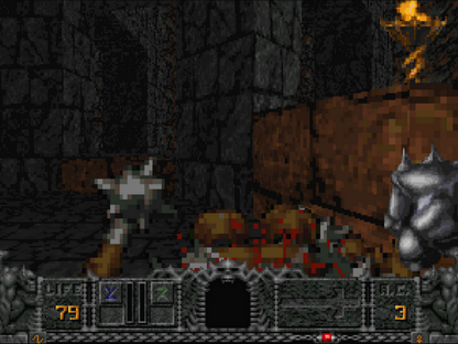 Hexen Sega Saturn first person shooter fantasy dark magic dungeon crawler FPS Heretic series Raven Software medieval horror spells weapons exploration puzzle elements retro Saturn game Sega Saturn software video game title gameplay 