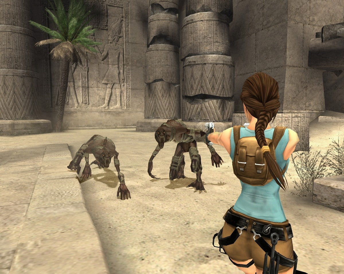 Tomb Raider Anniversary PS2 Sony PlayStation 2 action adventure game Lara Croft platforming puzzle solving exploration remake classic Tomb Raider Core Design Crystal Dynamics third person adventure PlayStation 2 software video game title gameplay