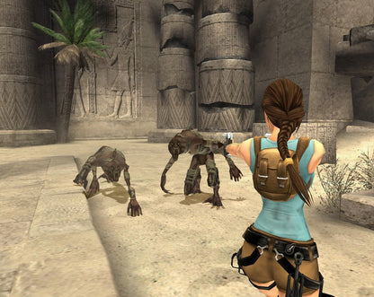 Tomb Raider Anniversary PS2 Sony PlayStation 2 action adventure game Lara Croft platforming puzzle solving exploration remake classic Tomb Raider Core Design Crystal Dynamics third person adventure PlayStation 2 software video game title gameplay