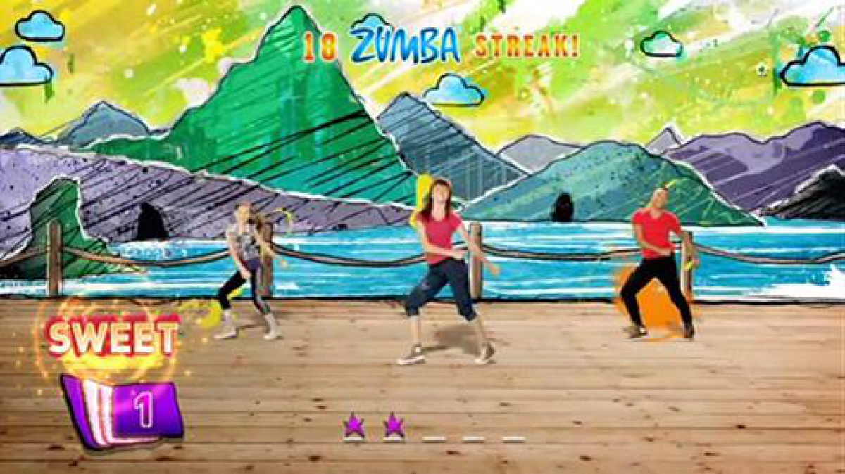 Zumba Kids gameplay for Nintendo Wii (Wii) featuring energetic dance fitness routines for children with colorful visuals and fun multiplayer party gameplay.