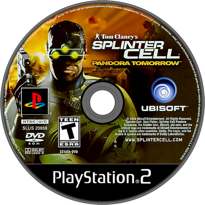 Tom Clancys Splinter Cell Pandora Tomorrow PS2 Sony PlayStation 2 stealth action game Ubisoft tactical espionage gameplay Sam Fisher infiltration stealth mechanics gadgets shadow movement third person stealth missions story driven retro gaming PlayStation 2 software video game title disc