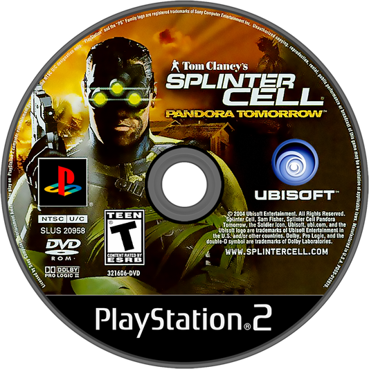Tom Clancys Splinter Cell Pandora Tomorrow PS2 Sony PlayStation 2 stealth action game Ubisoft tactical espionage gameplay Sam Fisher infiltration stealth mechanics gadgets shadow movement third person stealth missions story driven retro gaming PlayStation 2 software video game title disc