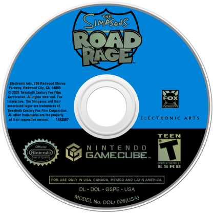 The Simpsons Road Rage GameCube game featuring arcade-style driving gameplay and missions set in Springfield disc