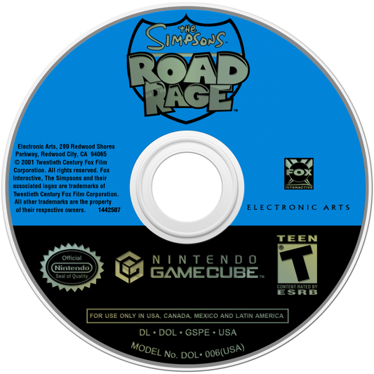 The Simpsons Road Rage GameCube game featuring arcade-style driving gameplay and missions set in Springfield disc