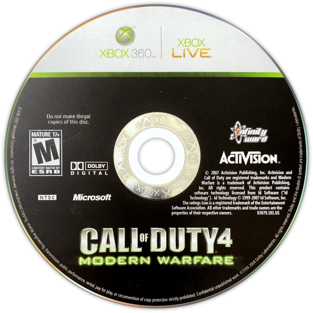 Call of Duty 4: Modern Warfare disc for Xbox 360 (X360) first-person shooter video game