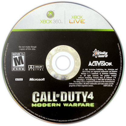 Call of Duty 4: Modern Warfare disc for Xbox 360 (X360) first-person shooter video game