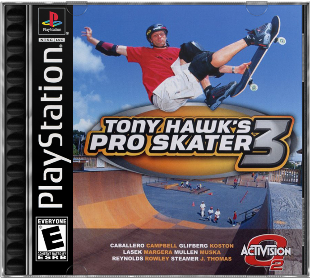 Tony Hawk’s Pro Skater 3 cover art PlayStation 1 PS1 video game, skateboarding sports action, trick-based gameplay, extreme sports classic