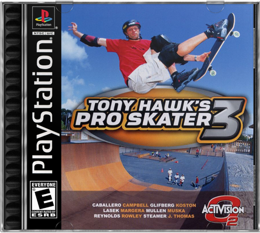 Tony Hawk’s Pro Skater 3 cover art PlayStation 1 PS1 video game, skateboarding sports action, trick-based gameplay, extreme sports classic
