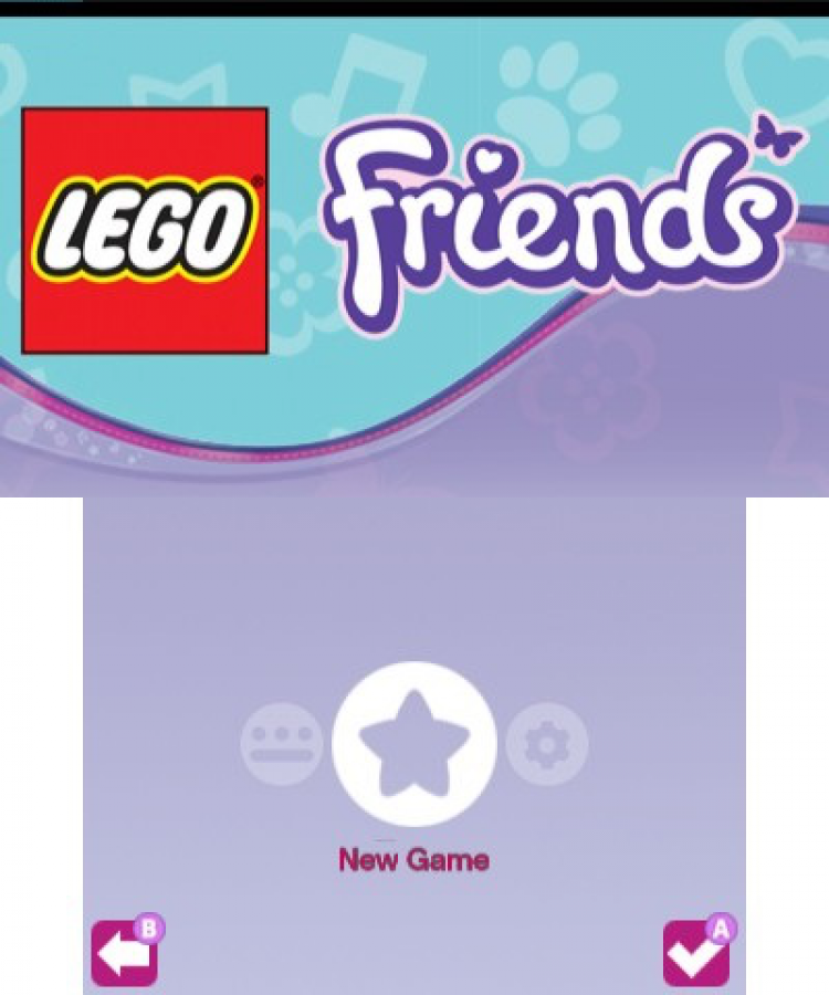 LEGO Friends start screen for Nintendo 3DS (3DS) life simulation video game