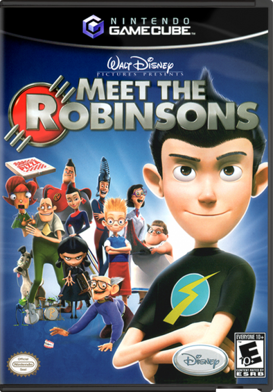 Cover art for Meet the Robinsons GameCube game featuring family-friendly action adventure gameplay based on the Disney animated film 