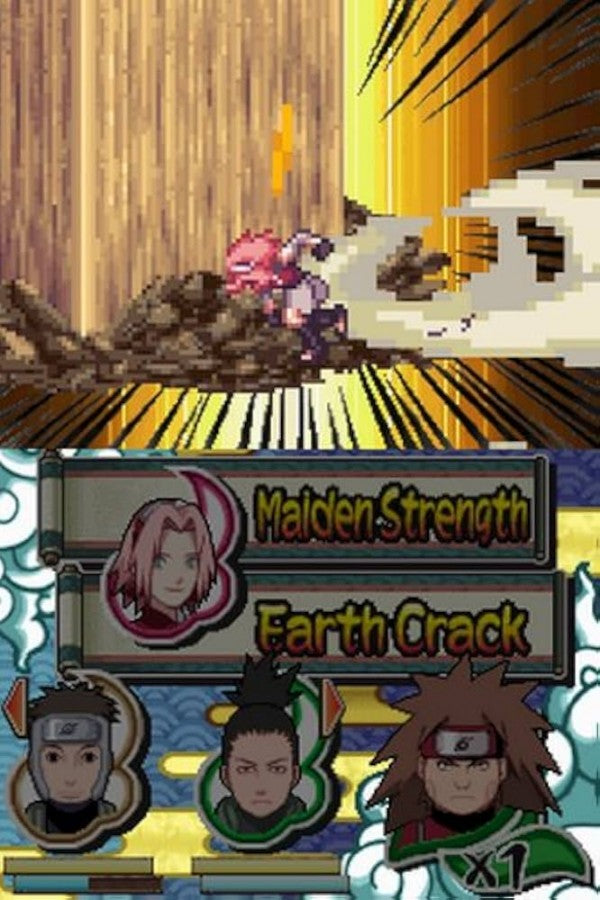 Naruto Shippuden Naruto vs Sasuke Nintendo DS handheld fighting game cartridge from the Ultimate Ninja series featuring the iconic rivalry ninjutsu techniques and story mode gameplay screenshot