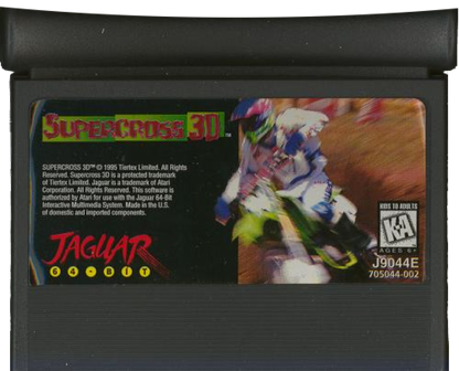 Supercross 3D Atari Jaguar JAG for motocross racing video game fans featuring off road motorcycle racing dirt tracks jumps ramps obstacles challenging courses competing riders high speed action and classic Atari Jaguar gameplay collectible retro gaming appeal game cartridge