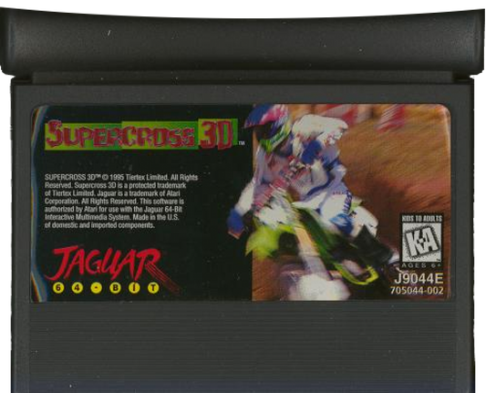 Supercross 3D Atari Jaguar JAG for motocross racing video game fans featuring off road motorcycle racing dirt tracks jumps ramps obstacles challenging courses competing riders high speed action and classic Atari Jaguar gameplay collectible retro gaming appeal game cartridge