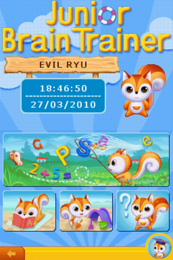 Junior Brain Trainer for Nintendo DS educational puzzle game featuring memory math logic challenges stylus touchscreen gameplay family friendly brain training activities gameplay