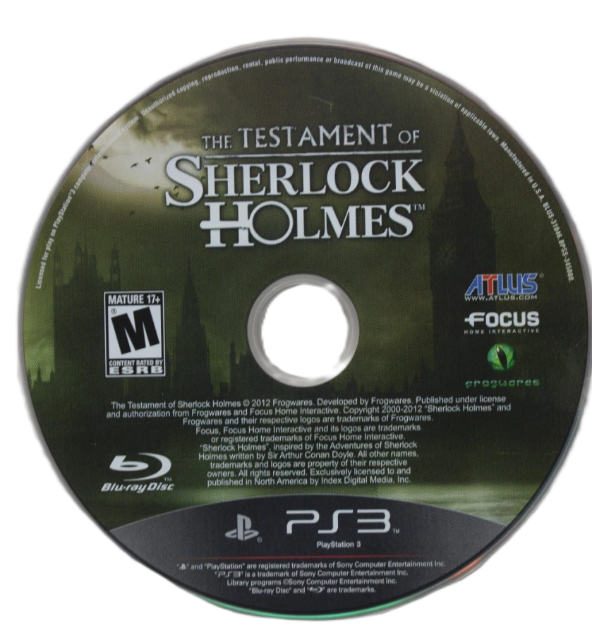 The Testament of Sherlock Holmes disc art for PlayStation 3 (PS3) video game