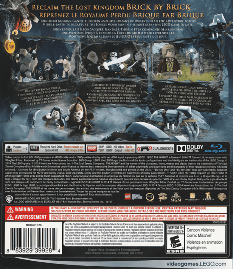 LEGO The Hobbit back cover art for PlayStation 3 (PS3) video game