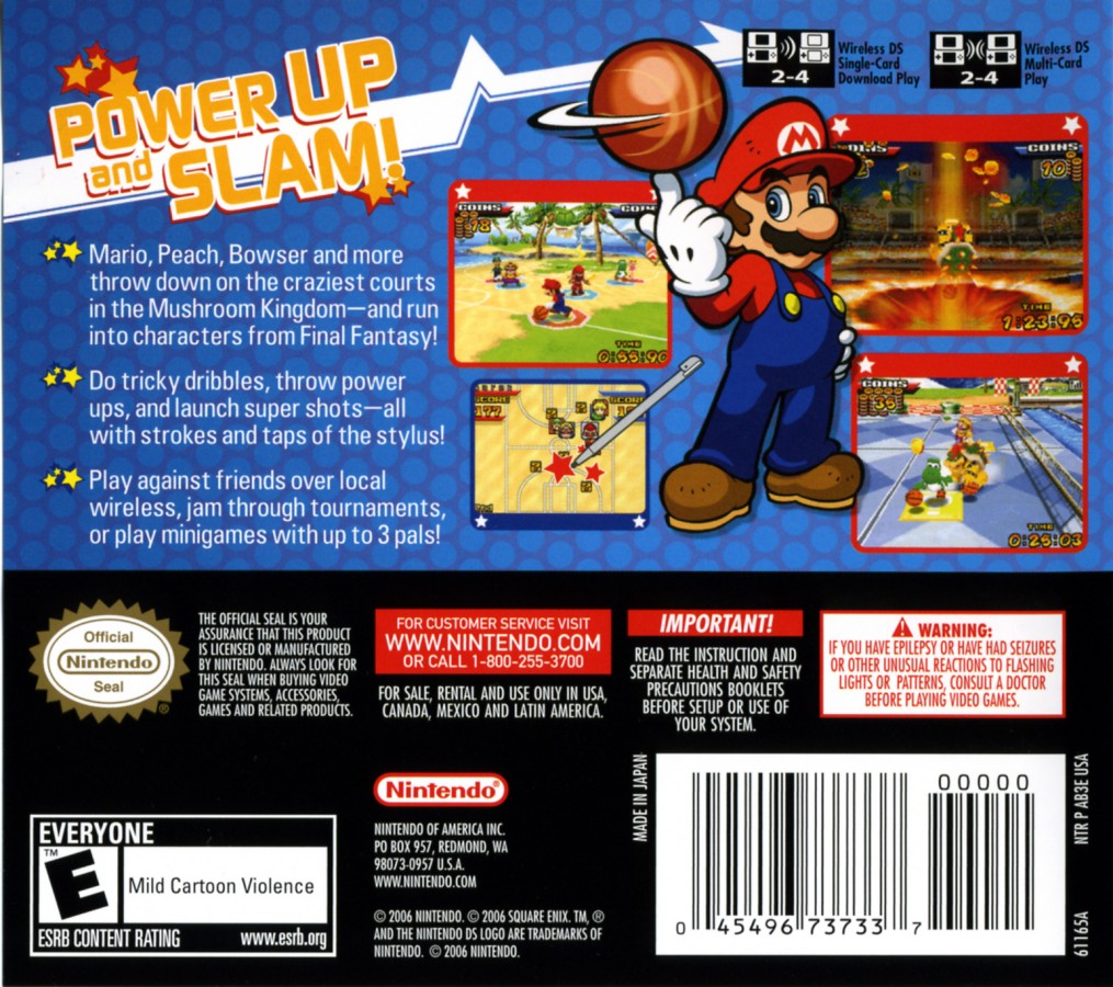 Mario Hoops: 3 on 3 back cover art for Nintendo DS (DS) video game
