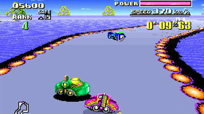F-Zero Super Nintendo Entertainment System SNES futuristic racing video game Mode 7 graphics high-speed anti-gravity vehicles multiple pilots including Captain Falcon with varying stats and championship tracks gameplay screenshot