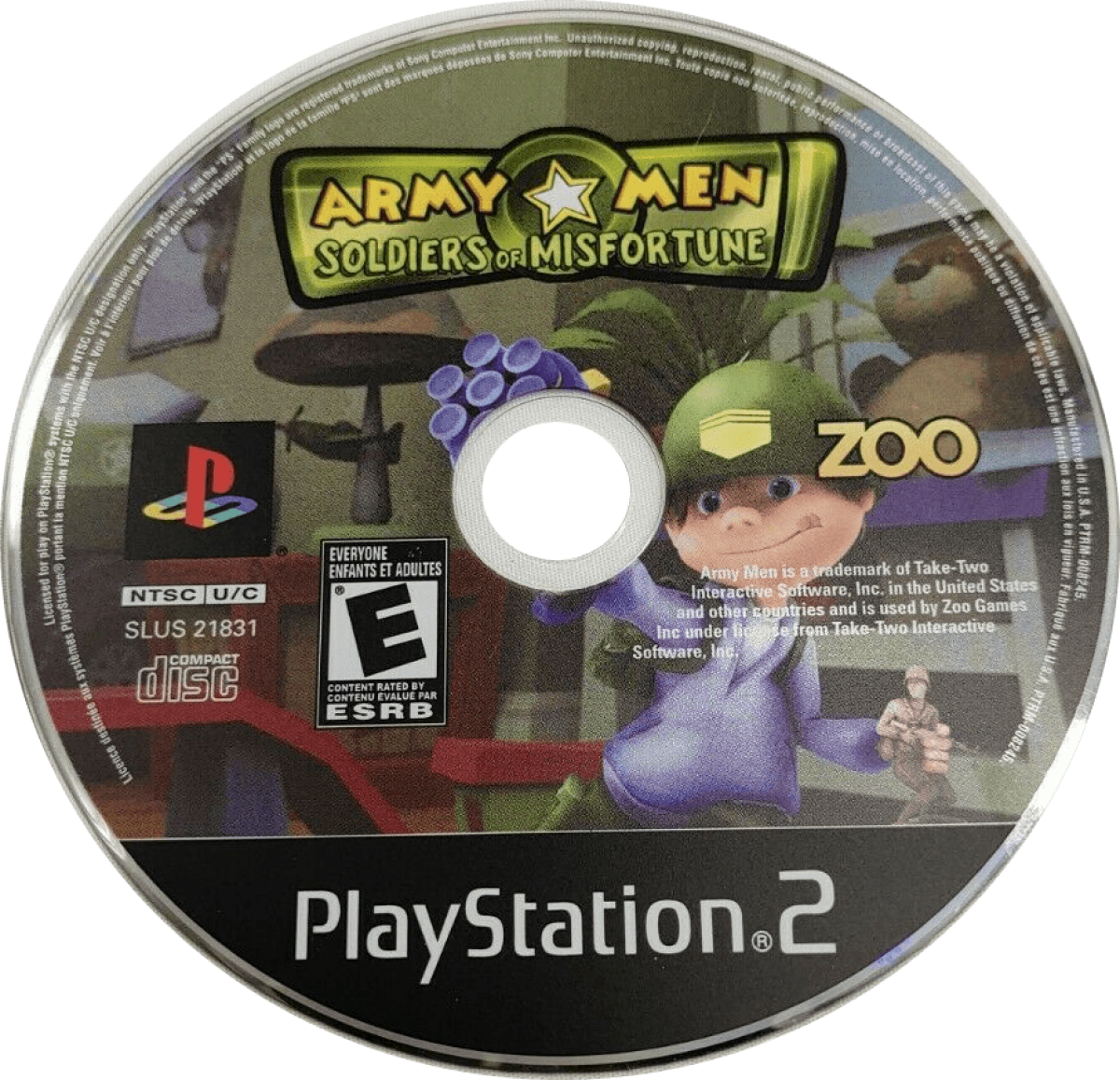 Army Men Soldiers of Misfortune PS2 game for PlayStation 2 featuring toy soldier action adventure gameplay disc
