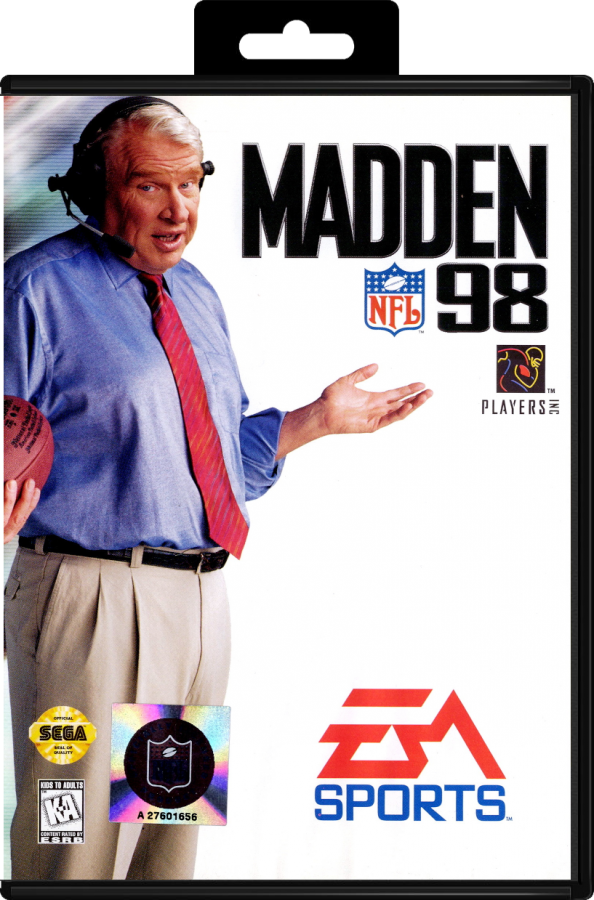 Madden NFL 98 Sega Genesis for retro video game enthusiasts featuring football simulation gameplay authentic NFL action strategic play calling team management mechanics competitive multiplayer sports challenges classic gridiron gameplay and collectible gaming appeal cover art
