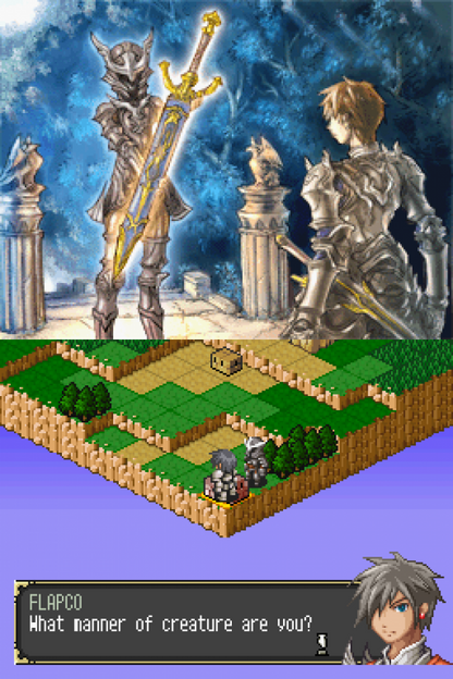 Hero's Saga Laevatein Tactics cartridge for the Nintendo DS featuring tactical turn based RPG gameplay with grid based battles character customization and strategic missions in a fantasy adventure setting gameplay