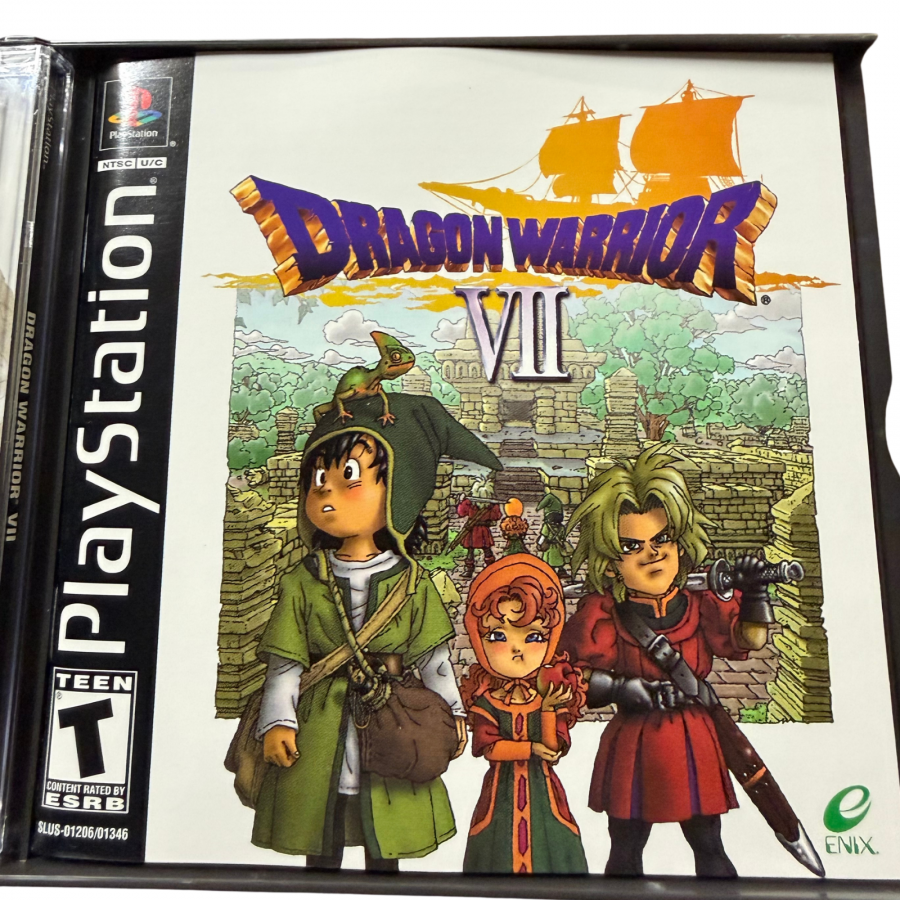 Dragon Warrior VII PlayStation 1 PS1 for retro video game enthusiasts featuring classic role playing gameplay turn based combat expansive world exploration character customization job system monster encounters epic adventure and collectible gaming appeal manual