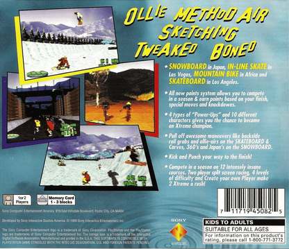 2Xtreme back of case for PlayStation 1 (PS1) retro extreme sports video game 