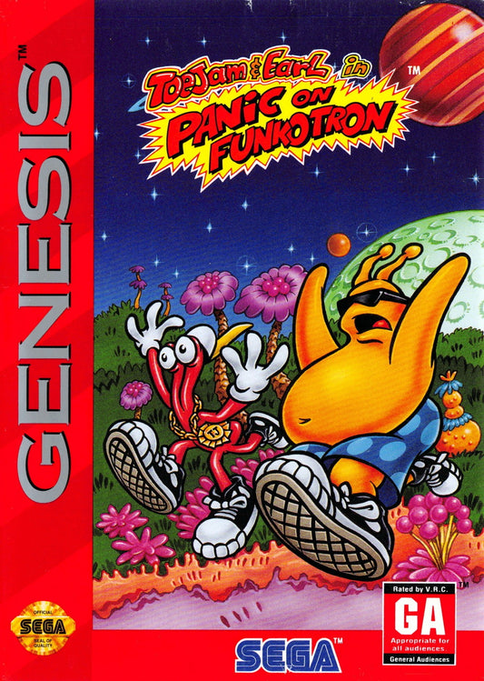 ToeJam and Earl in Panic on Funkotron Sega Genesis retro video game platformer cover art (1993)