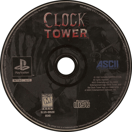 Clock Tower PS1 PlayStation 1 survival horror point and click adventure game psychological horror Scissorman suspense retro video game disc