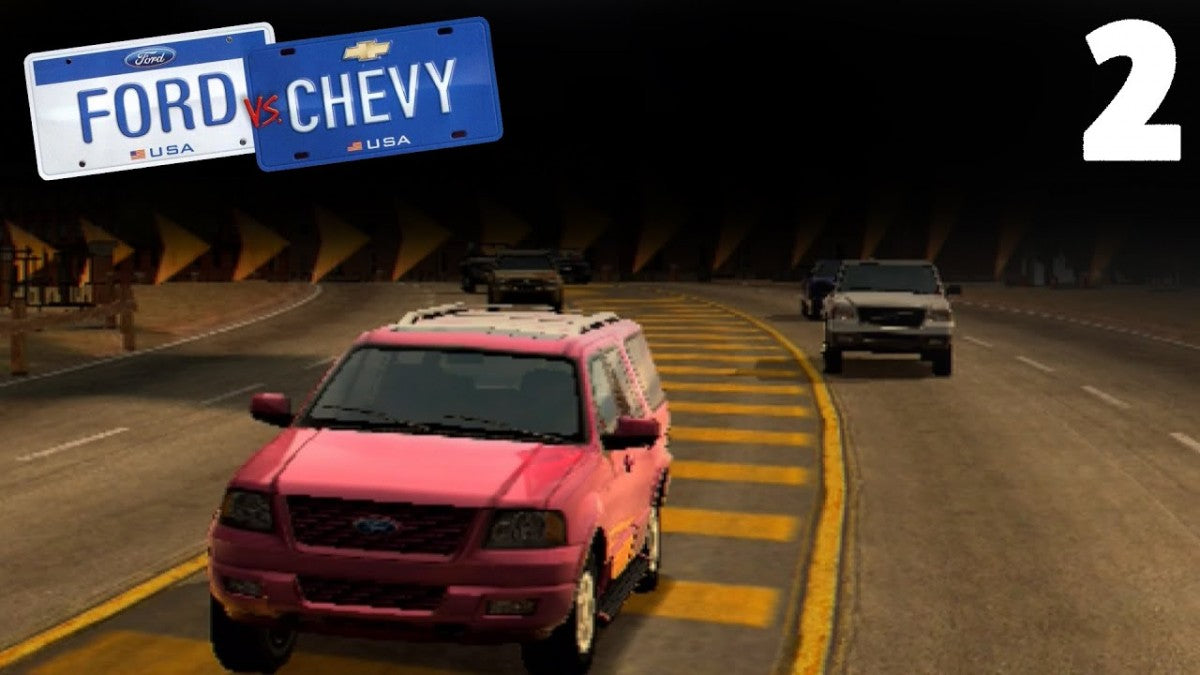 Ford vs Chevy PS2 Sony PlayStation 2 racing game drag racing muscle cars Ford Chevrolet rivalry car customization street racing competition automotive racing gameplay retro gaming PlayStation 2 software video game title gameplay