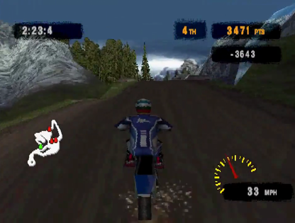 Freestyle Motocross McGrath vs. Pastrana PlayStation 1 PS1 video game, motocross racing and freestyle stunts, extreme sports action, classic console title gameplay screenshot