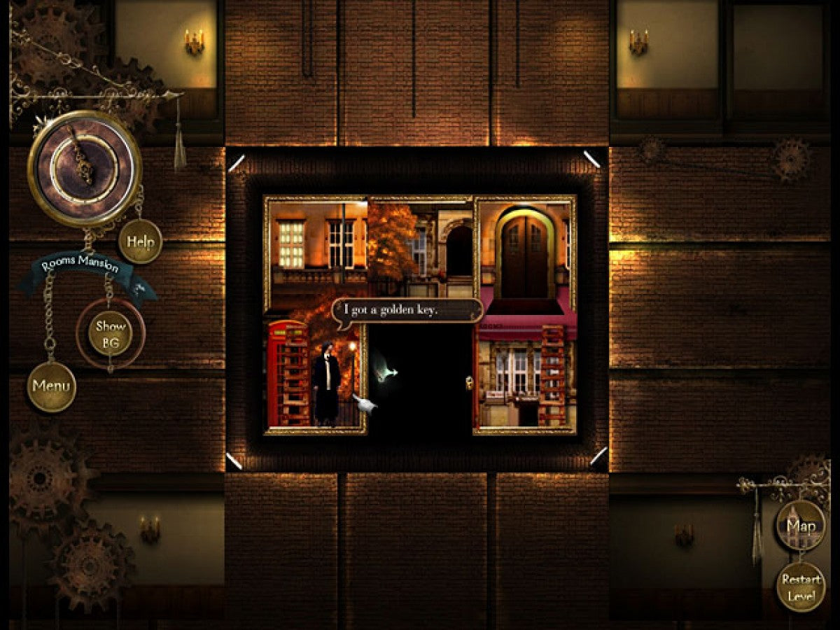 Rooms The Main Building game for the Nintendo DS featuring puzzle gameplay where players slide and rotate rooms within a building to guide a character to the exit with increasing difficulty and logic based challenges gameplay