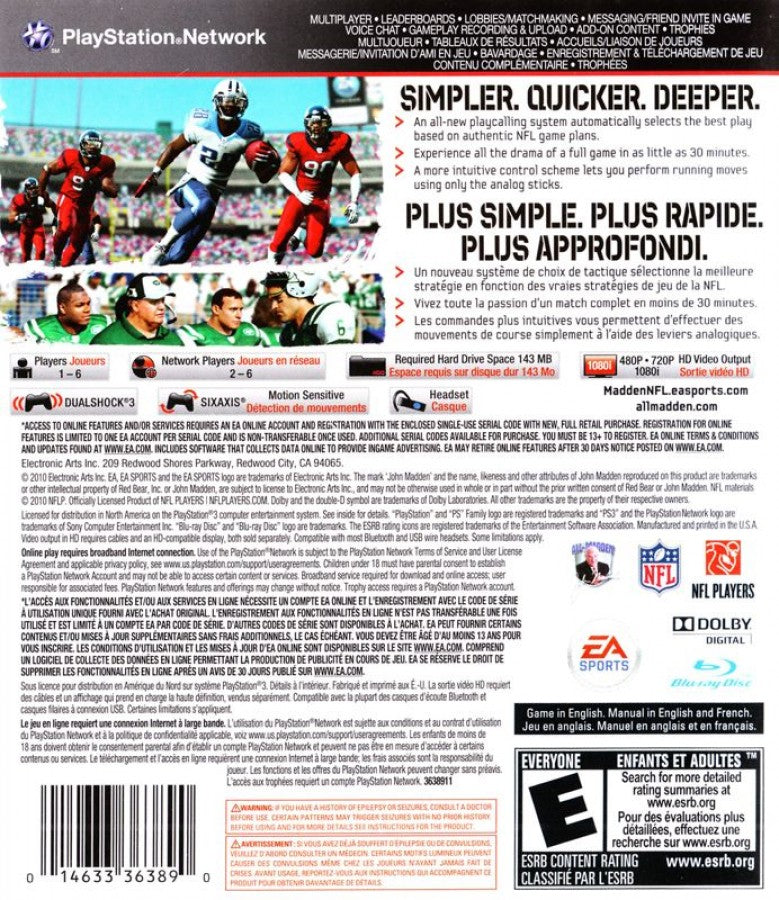 Madden NFL 11 back cover art for PlayStation 3 (PS3) video game