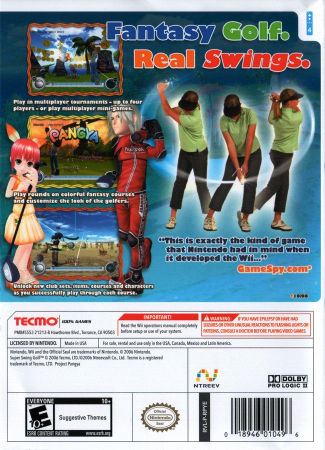 Super Swing Golf – Nintendo Wii (Wii) arcade golf sports simulation video game back of case