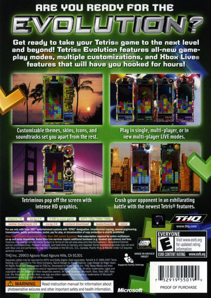 Tetris: Evolution back cover art for Xbox 360 (X360) puzzle video game